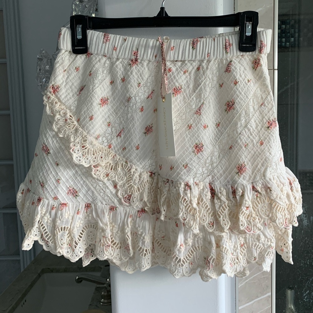 LoveShackFancy Emma ruffled floral skirt french cream combo - Picture 1 of 13
